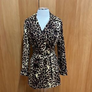Vertigo Paris Double Breasted Leopard Print Trench Coat Size small